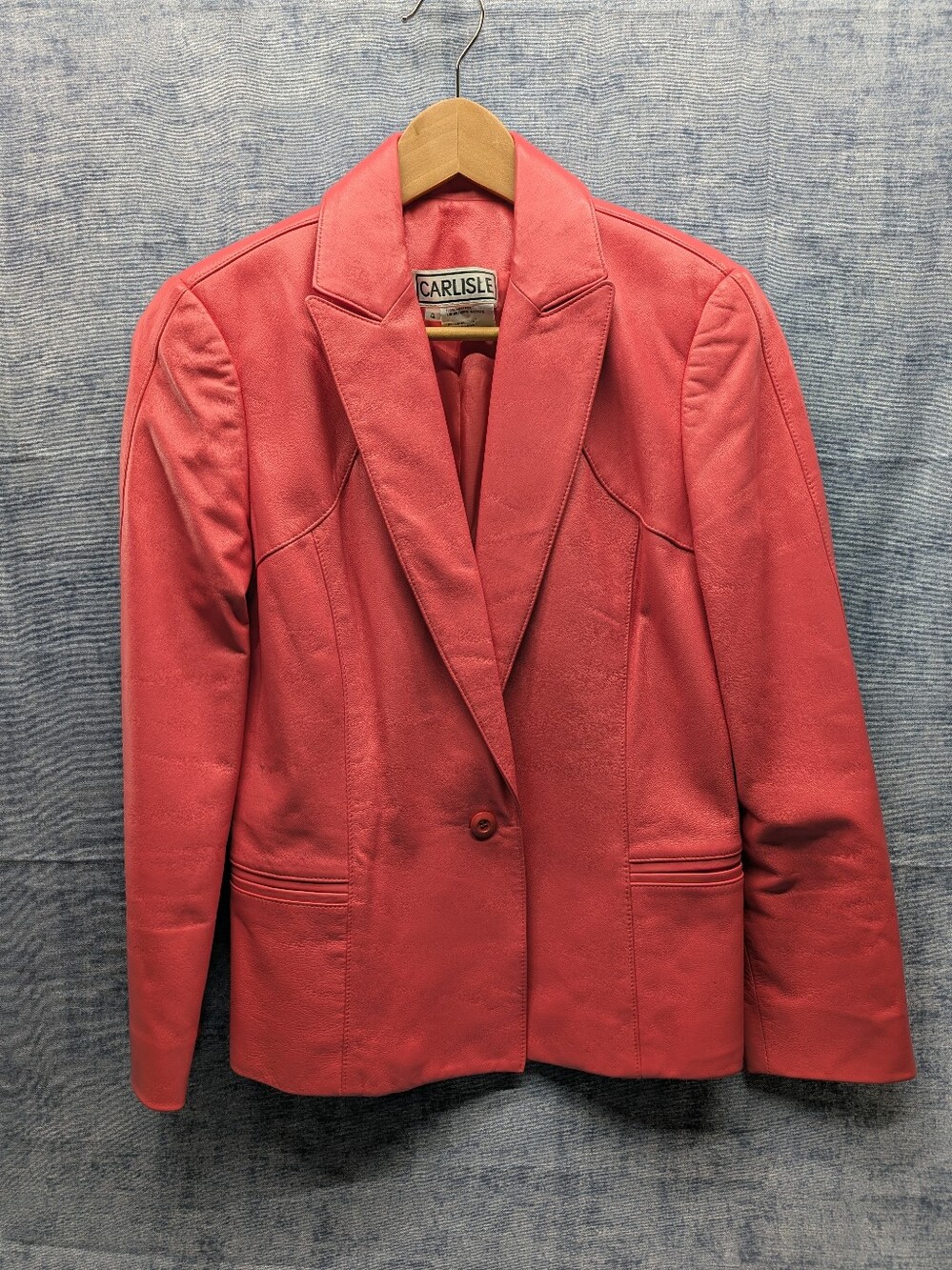 Carlisle Vintage 100% Leather Blazer Jacket Pink Sz 4 Women's Tailored Barbie